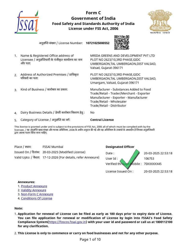 fssai certificate (export)
